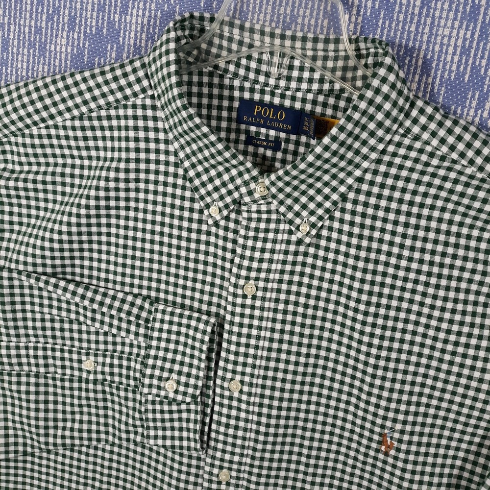 Polo Ralph Lauren Shirt Mens 3XL Tall Classic Fit Pony Green Gingham‎ Plaid